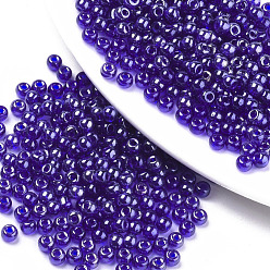 Dark Blue Transparent Glass Beads, Lustered, Round, Dark Blue, 4x3mm, Hole: 1mm, about 4500pcs/bag