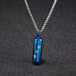 Blue Stainless Steel Column Pendant Necklaces for Women, Urn Ashes Necklaces, Blue, no size