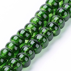 Зеленый Окрашенные бусины из стекла, бусины с большим отверстием, рондель, зелёные, 15x10 мм, отверстие : 5.5~6 мм