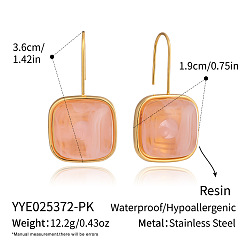 Pink 304 квадратные серьги-подвески из нержавеющей стали и смолы, реальный 18 k позолоченный, розовые, 36x19 мм