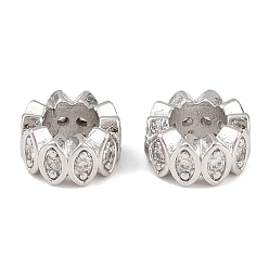 Платина Плоские круглые латунные микропаве прозрачные кубические циркониевые европейские бусины, бусины с большим отверстием, стойки покрытие, долговечный, без свинца и без кадмия, платина, 8x4 мм, отверстие : 4 мм