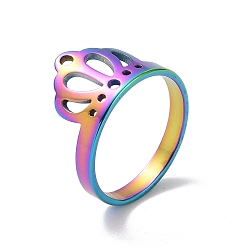 Rainbow Color Ионное покрытие (ip) 201 кольцо на короне из нержавеющей стали, полое широкое кольцо для женщин, Радуга цветов, размер США 6 1/2 (16.9 мм)