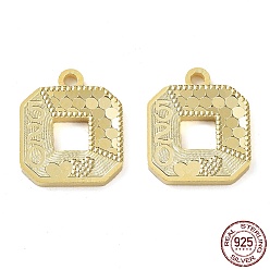 Real 18K Gold Plated 925 Sterling Silver Charms, Square with Polka Dot & Word Love & Number 520 Charm, Textured, for Valentine's Day, Real 18K Gold Plated, 12x10x1.2mm, Hole: 1.2mm