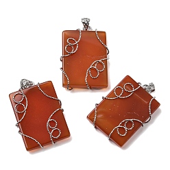 (123L) Белый крем непрозрачный блеск Природные подвески агат, окрашенная и подогревом, прямоугольные подвески с медной проволокой платинового тона, огнеупорный кирпич, 47~49x33.5~34x9~10 мм, отверстие : 6~7x4~4.5 мм