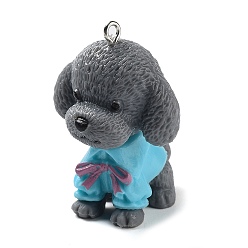 Gray Opaque Resin Puppy Pendants, Dog Charms with Platinum Plated Iron Loops, Gray, 40x30x31.5mm, Hole: 2mm
