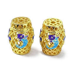 Темно-Голубой Стойки покрытие латунь эмаль бисер, долговечный, без свинца и без кадмия, колонке с цветком, реальный 18 k позолоченный, глубокое синее небо, 16.5x13 мм, отверстие : 2.2 мм