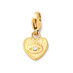 Кристалл Сердце 304 подвеска из нержавеющей стали со стразами украшения, с застежкой в виде клешни лобстера, ионное покрытие (IP), реальный 14 k позолоченный, кристалл, 21.5 мм