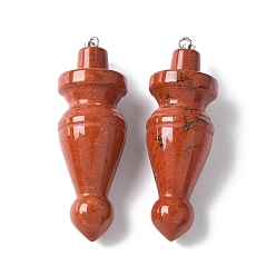Красный Камень Природные красной яшмы подвески, конус прелести, с латунной фурнитурой , платина, 53.5~55.5x18~18.5 мм, отверстие : 7x5.5 мм