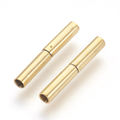 Golden Vacuum Plating 304 Stainless Steel Bayonet Clasps, Long-Lasting Plated, Column, Golden, 18~20x3mm, Hole: 2mm