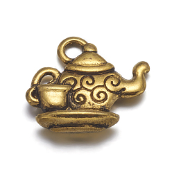 Antique Golden Alloy Pendants, Lead Free and Cadmium Free, Teapot, Antique Golden, Size: about 13mm long, 12mm wide, 4mm thick, hole: 2mm