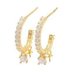 Real 18K Gold Plated 925 Sterling Silver with Cubic Zirconia Stud Earring Findings, Real 18K Gold Plated, 21mm, Pin: 0.6mm