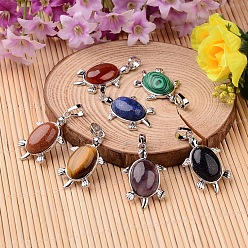 Mixed Stone Tortoise Platinum Tone Brass Natural & Synthetic Mixed Stone Pendants, 34x21x7mm, Hole: 5x7mm