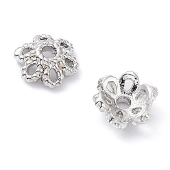 Платинированный Шапочки и конусы для бусин, латунные, 6-лепестков цветка, Реальная платина, 6x2.5 мм, отверстие : 1~1.2 мм