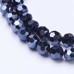 Hematite Plated Electroplate Glass Beads Strand, Full Plated, Faceted(32 Facets), Round, Hematite Plated, 4mm, Hole: 1mm, about 88~90pcs/strand, 28~30cm