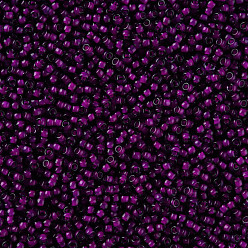 Purple 12/0 Grade A Round Glass Seed Beads, Transparent Inside Colours, Purple, 2x1.5mm, Hole: 0.7mm, about 48500pcs/pound