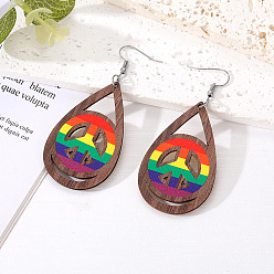 droplet plane Retro Water Drop Wood Earrings Personalized Simple Geometric Hollow Rainbow Heart Earrings