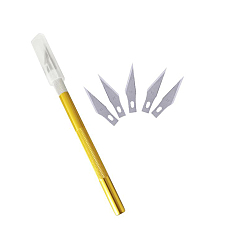 Yellow Leathercraft Aluminum Carving Craft Knife Kit, with Alloy Spare Knife Blades, for Crafts Arts, Yellow, 14x0.8cm