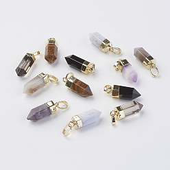 Mixed Stone Natural & Synthetic Gemstone Pointed Pendants, with Brass Findings, Bullet, Golden, Golden & Silver, 19~21x7mm, Hole: 4x6mm