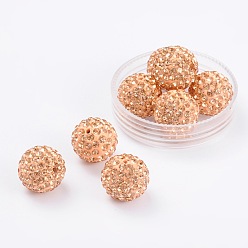 Light Peach Polymer Clay Rhinestone Beads, Pave Disco Ball Beads, Grade A, Light Peach, PP9(1.5.~1.6mm), 6mm, Hole: 1.2mm