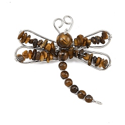 Тигровый глаз Броши из натурального тигрового глаза, латуни и железа, стрекоза, платина, 45~52x51~52 мм