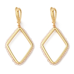 Белый Серьги-кольца из латуни с кубическим цирконием и ромбами, без кадмия и без свинца, реальный 18 k позолоченный, белые, 55x26.5 мм