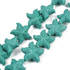 Средний Морско-зеленый Нити резных бусин синтетического коралла, морская звезда, средний морской зеленый, 21~21.5x19.5~21x8.5 мм, отверстие : 1 мм, около 20 шт / нитка, 13.39'' (34 см)