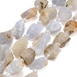 Blue Lace Agate Raw Rough Natural Blue Lace Agate Beads Strands, Nuggets, with Seed Beads, 11~28x9~13x6~10mm, Hole: 1mm, about 24~29pcs/strand, 14.96''(38cm)~15.75''(40cm)