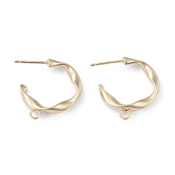 Real 18K Gold Plated Brass Stud Earring Findings, with Loop, Half Hoop Earrings, Long-Lasting Plated, Twist Ring, Real 18K Gold Plated, 23.5x23x3mm, Hole: 2.5mm, Pin: 0.8mm