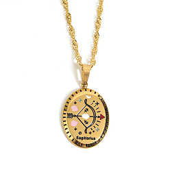 Sagittarius Oval with Constellation Enamel Pendant Necklace, Golden 201 Stainless Steel Jewelry for Women, Sagittarius, 15.75 inch(40cm)
