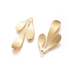 Golden Rack Plating Brass Pendants, Long-Lasting Plated, Leaf, Golden, 35.5x17x0.5mm, Hole: 1.5mm