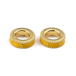 Or Laiton émail perles européennes, Perles avec un grand trou   , rondelle, crémaillère plaquage, plaqué longue durée, sans cadmium et sans plomb, réel 18 k plaqué or, or, 9.5x3mm, Trou: 5mm