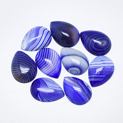 Blue Natural Banded Agate/Striped Agate Cabochons, Dyed, Teardrop, Blue, 25x18x6~7mm