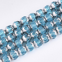 Dark Turquoise Electroplate Glass Beads Strands, Half Silver Plated, Faceted, Round, Dark Turquoise, 8~8.5x7~8mm, Hole: 1mm, about 40pcs/strand, 11.8 inch