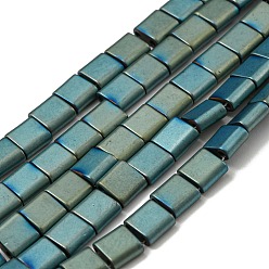 Medium Aquamarine Electroplated Non-magnetic Synthetic Hematite Beads Strands, Square, Matte Style, 2-Hole, Medium Aquamarine, 6x6x3mm, Hole: 1.2mm, about 69pcs/strand, 15.55 inch(39.5cm)