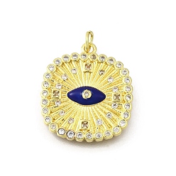 Темно-Синий Латунные микро проложить кубического циркония подвески, с эмалью, квадрат с амулетами от сглаза, реальный 18 k позолоченный, стойки покрытие, прочное покрытие, без кадмия и без свинца, с целью перехода в кольце, темно-синий, 24.5x22x4 мм, отверстие : 2.5 мм