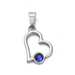 Капри Синий 304 подвески из нержавеющей стали, со стразами, сердце, цвет нержавеющей стали, Капри синий, 21.5x14x3 мм, отверстие : 7x3 мм