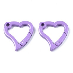 Medium Purple Spray Painted Alloy Spring Gate Rings, Snap Clasps Ring, Cadmium Free & Nickel Free & Lead Free, Heart, Medium Purple, 31x29x4mm, Hole: 3mm