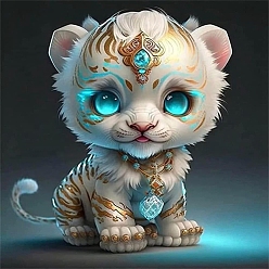 Tiger Chinese Zodiac Signs DIY 5D Diamond Painting Kits, including Resin Rhinestones, Diamond Sticky Pen, Tray Plate and Glue Clay, Tiger, 300x300mm