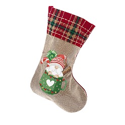 Gnome DIY Diamond Painting Christmas Stocking Kit, Including Burlap Socks, Resin Rhinestones Bag, Diamond Sticky Pen, Tray Plate & Glue Clay, Gnome, 350x200mm