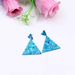 Dodger Blue Glitter Acrylic Triangle Dangle Stud Earrings for Party, Dodger Blue, 10mm