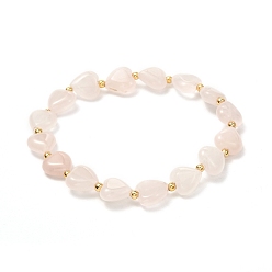 Quartz Rose Bracelet extensible perles coeur pour fille femme, bracelet quartz rose naturel & perles de laiton, or, diamètre intérieur: 2-1/4 pouce (5.7 cm)
