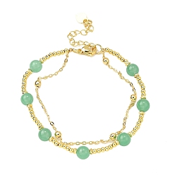 Зеленый Авантюрин Естественный зеленый браслет авантюрин, латунные многорядные браслеты для женщин, долговечный, 7 дюйм (17.8 см) ~ 7-3/8 дюйм (18.6 см)