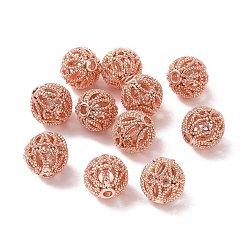 Rose Gold Rack Plating Brass Hollow Beads, Cadmium Free & Lead Free, Round, Rose Gold, 10mm, Hole: 1.2mm