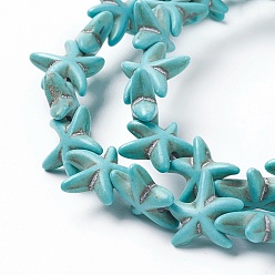 Turquoise Synthetic Turquoise Beads Strands, Dyed, Starfish/Sea Stars, Turquoise, 13.5~14x13.5~14x4.5mm, Hole: 1mm, about 36~40pcs/strand, about 15 inch