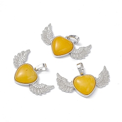 White Jade Natural White Jade Dyed Pendants, Heart Charms with Wing, with Platinum Tone Brass Findings, 22x37.5x7mm, Hole: 7.5x5mm