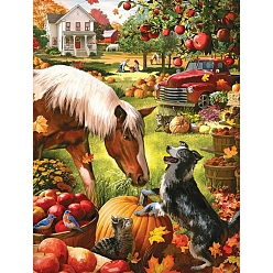 Horse DIY Thanksgiving Day Animal Pattern 5D Diamond Painting Kits, including Resin Rhinestones, Diamond Sticky Pen, Tray Plate and Glue Clay, Horse, 400x300mm