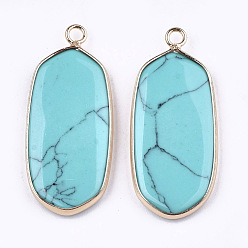 Synthetic Turquoise Synthetic Turquoise Pendants, with Brass Findings, Oval, Golden, 36~37x15~16x3~4mm, Hole: 2mm