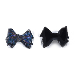 Prussian Blue Resin Cabochons, with Glitter Powder, Bowknot, Prussian Blue, 7.5~8x10.5x3mm