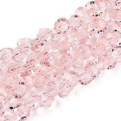 Pink Прозрачные стеклянные бусины, алмаз, граненые, розовые, 5.5~6x4.5~5 мм, отверстие : 0.9~1.2 мм, около 86~101 шт / нитка, 14.17~17.13 дюйм (36~43.5 см)