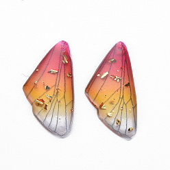 Deep Pink Transparent Resin Pendants, with Gold Foil, Insects Wing, Deep Pink, 24.5x11.5x2mm, Hole: 1mm